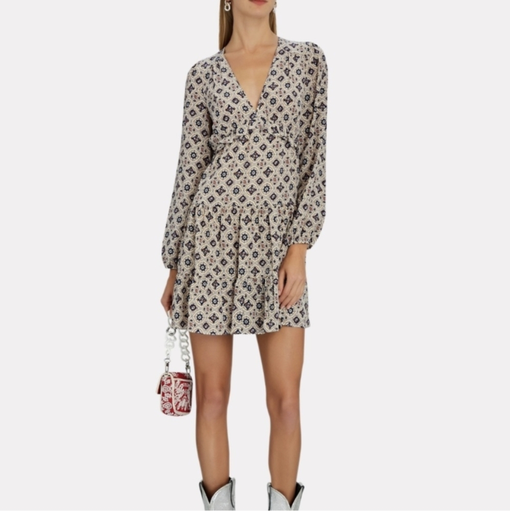 Veronica beard DELRAY RUFFLED PRINTED SILK-CREPE MINI DRESS